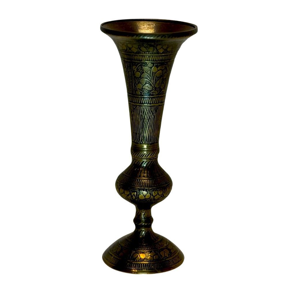 Vintage Brass Etched Bud Vase